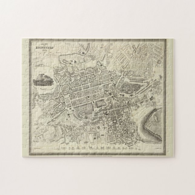 Vintage Map of Edinburgh Scotland (1844) Jigsaw Puzzle (Horizontal)