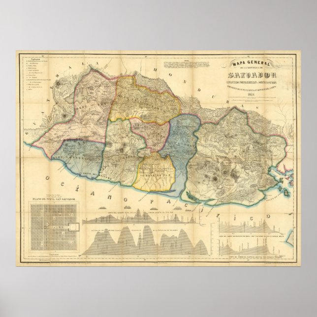 Vintage Map of El Salvador (1858) Poster (Front)