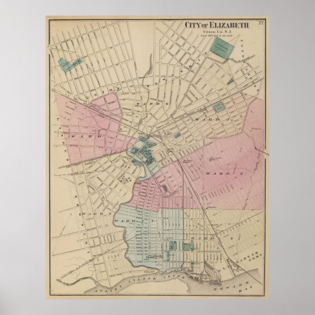 Vintage Map of Elizabeth New Jersey (1872) Poster (Front)