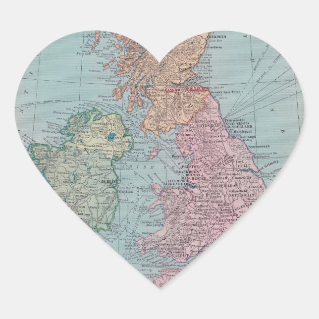 Vintage Map of England Heart Sticker (Front)