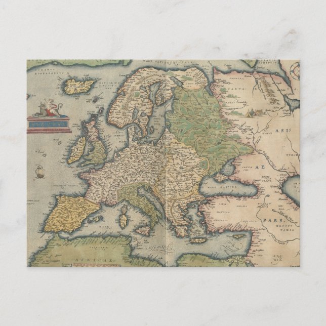 Vintage Map of Europe (1570) Postcard (Front)