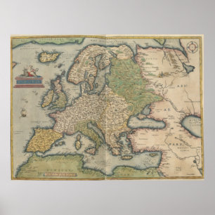 Vintage Map of Europe (1570) Poster