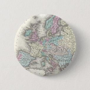 Vintage Map of Europe (1855) 6 Cm Round Badge
