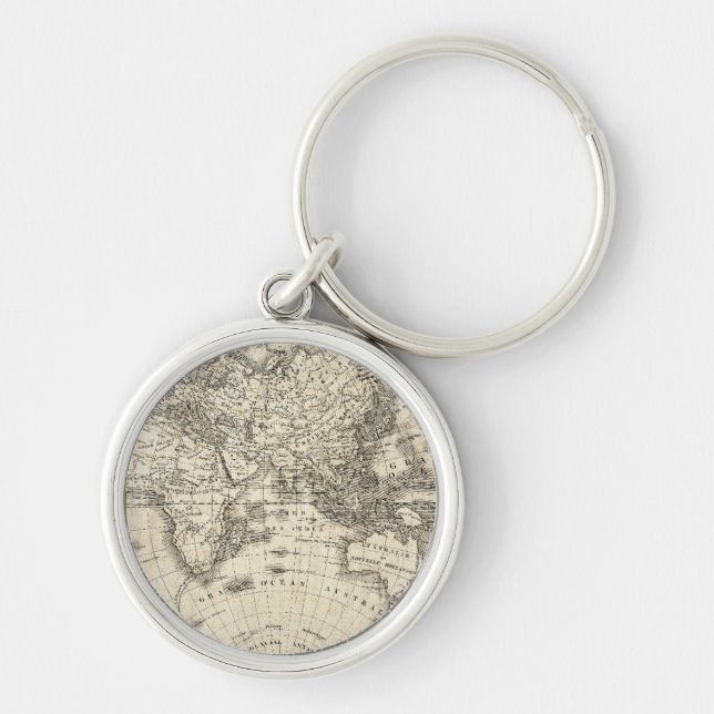 Vintage Map Of Europe and Asia Key Ring (Front)