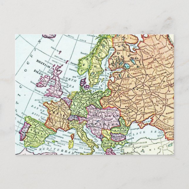 Vintage map of Europe colourful pastels Postcard (Front)