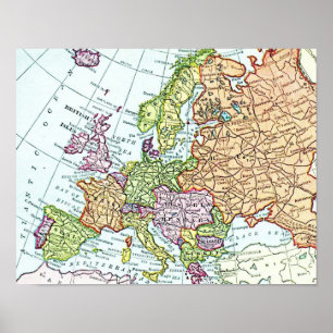 Vintage map of Europe colourful pastels Poster