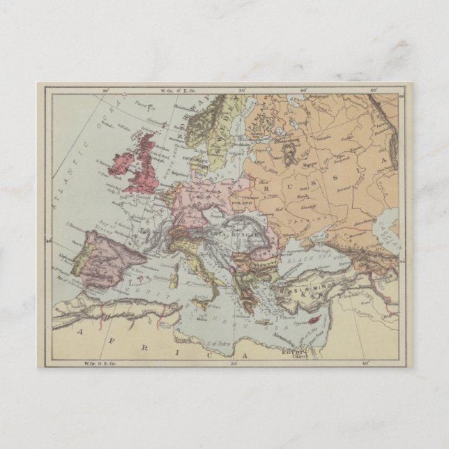 Vintage Map of Europe Postcard (Front)