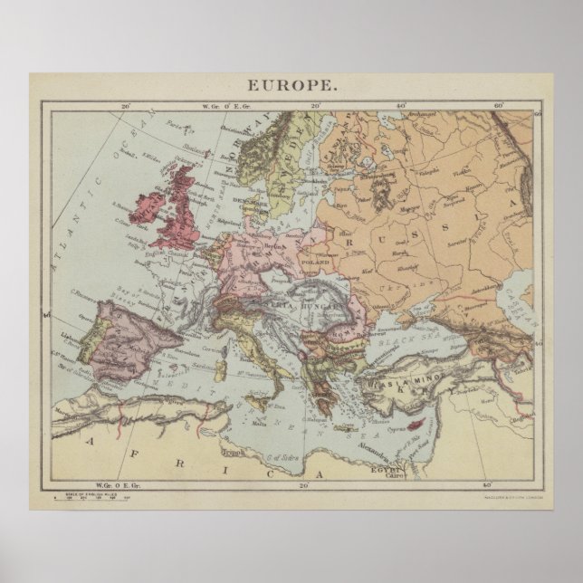 Vintage Map of Europe Poster (Front)