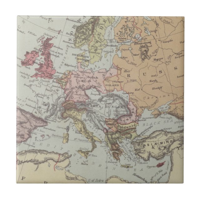 Vintage Map of Europe Tile (Front)