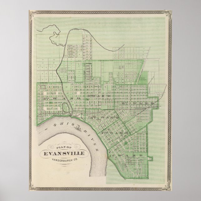 Vintage Map of Evansville Indiana (1876) Poster (Front)