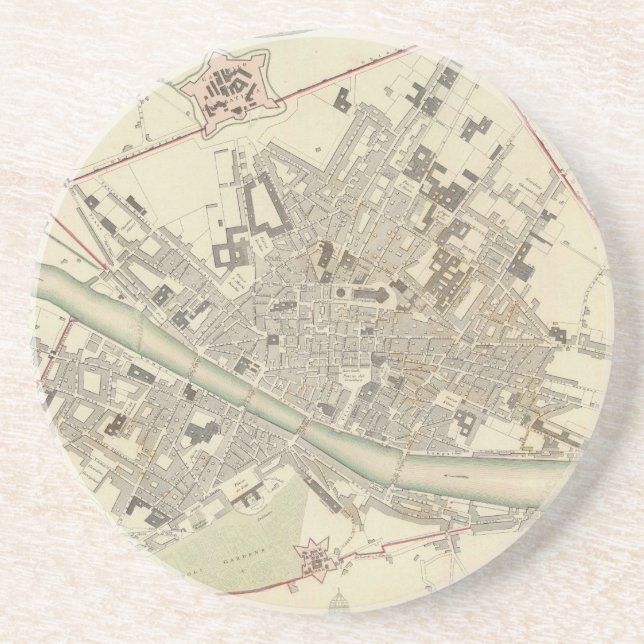 Vintage Map of Florence Italy (1835) Coaster (Front)