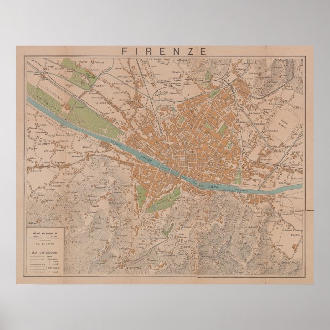 Vintage Map of Florence Italy (1910) Poster (Front)