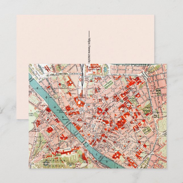 Vintage Map of Florence Postcard (Front/Back)