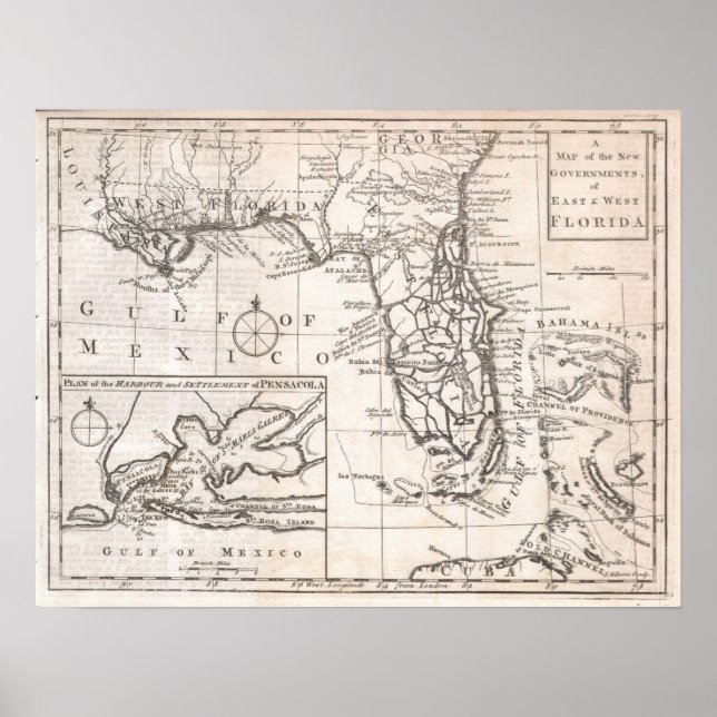 Vintage Map of Florida (1763) Poster (Front)