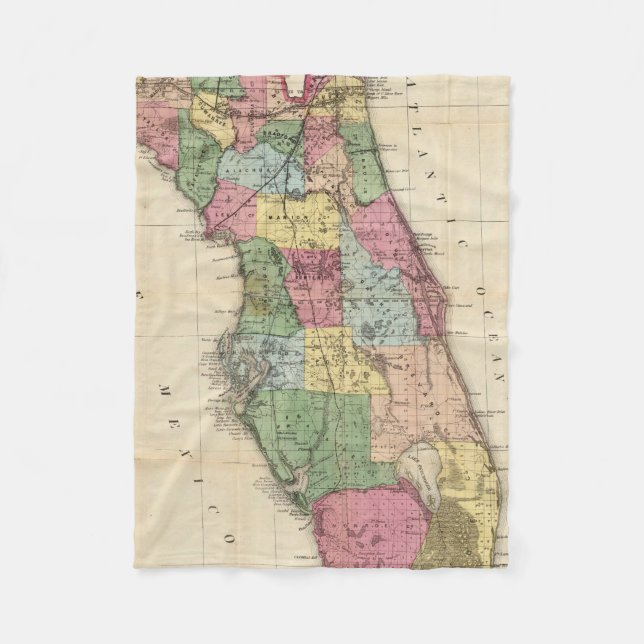 Vintage Map of Florida (1870) Fleece Blanket (Front)
