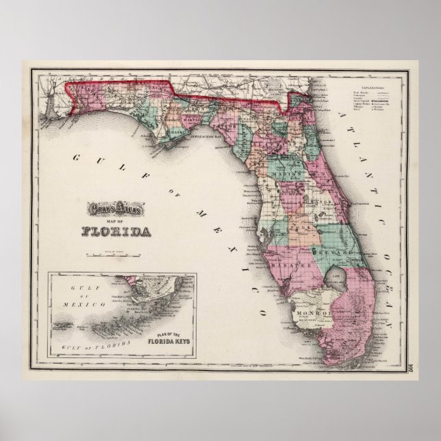 Vintage Map of Florida (1873) Poster (Front)