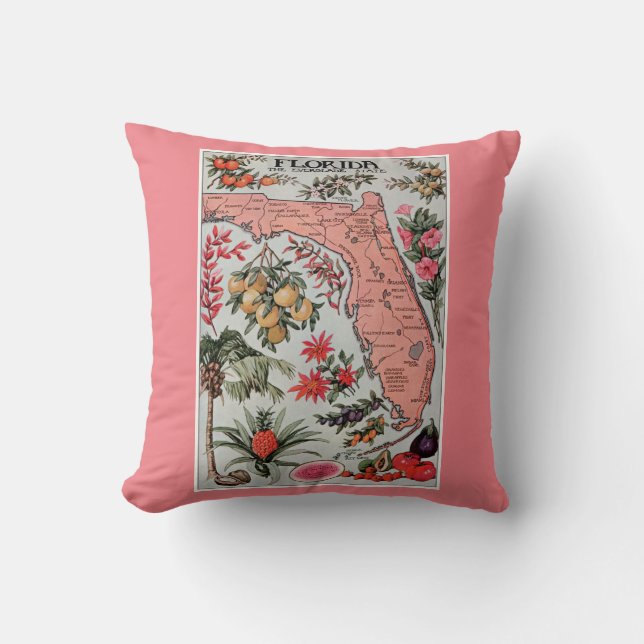 Vintage Map of Florida Pillow (Front)