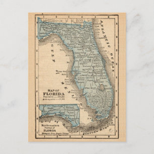 Vintage Map of Florida Postcard