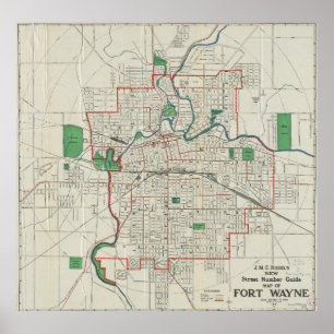 Vintage Map of Fort Wayne Indiana (1919) Poster
