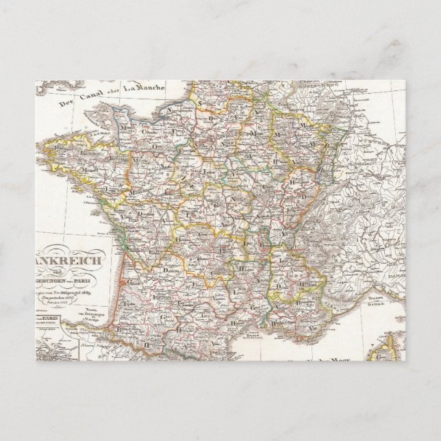 Vintage Map of France (1850) Postcard (Front)