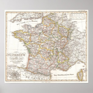 Vintage Map of France (1850) Poster