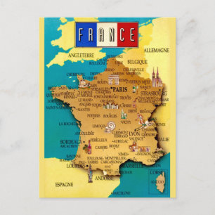 Vintage Map of France Postcard