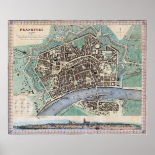 Vintage Map of Frankfurt Germany (1845) Poster