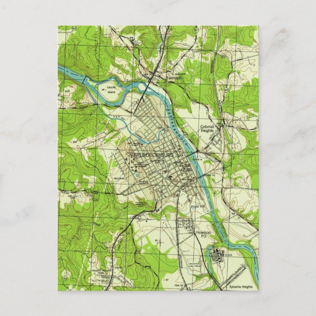 Vintage Map of Fredericksburg Virginia (1944) Postcard (Front)
