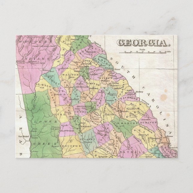 Vintage Map of Georgia (1827) Postcard (Front)