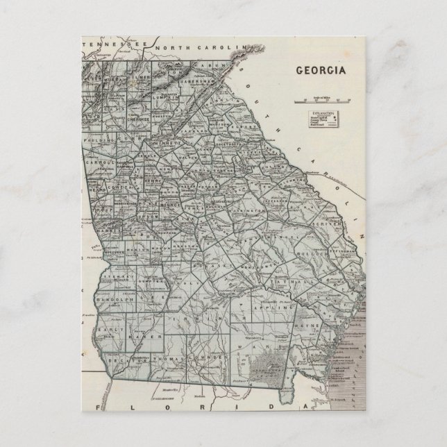 Vintage Map of Georgia (1845) Postcard (Front)