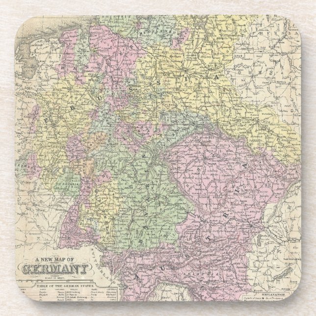 Vintage Map of Germany (1853) Coaster (Front)