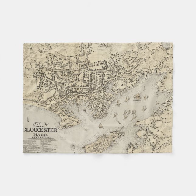 Vintage Map of Gloucester Massachusetts (1873) Fleece Blanket (Front (Horizontal))