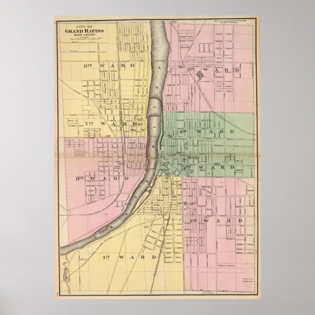 Vintage Map of Grand Rapids Michigan (1873) Poster (Front)