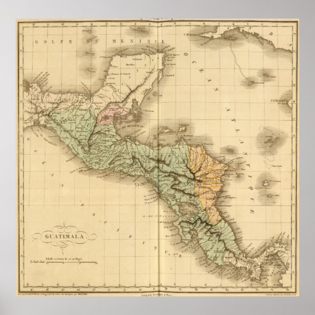 Vintage Map of Guatemala (1825) Poster (Front)