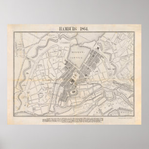 Vintage Map of Hamburg Germany (1864) Poster
