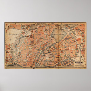 Vintage Map of Hamburg Germany (1910) Poster