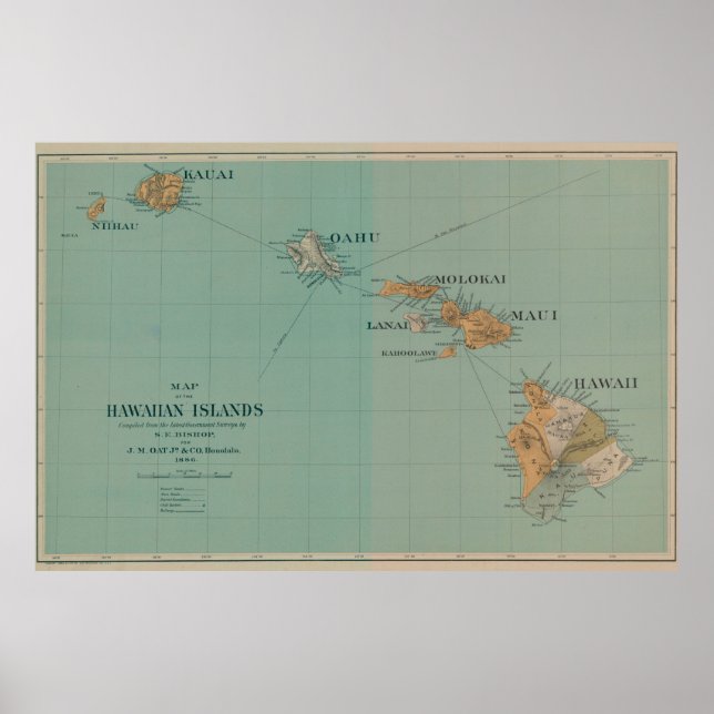 Vintage Map of Hawaii (1886) Poster (Front)