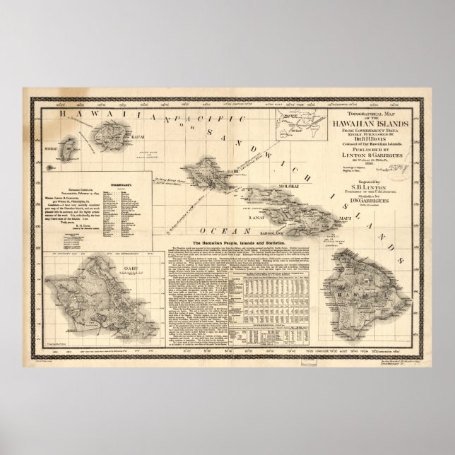 Vintage Map of Hawaii (1893) Poster (Front)