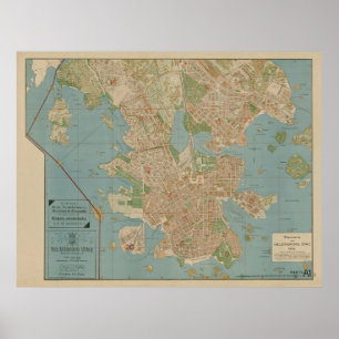 Vintage Map of Helsinki Finland (1916) Poster