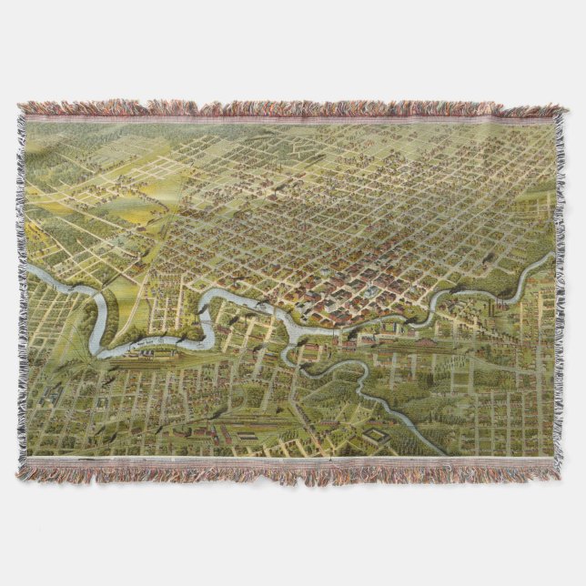 Vintage Map of Houston Texas (1891) Throw Blanket (Front)