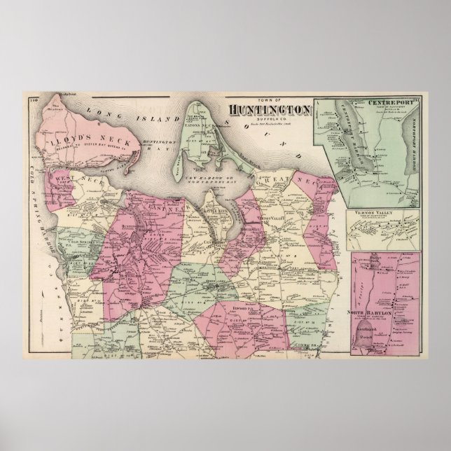 Vintage Map of Huntington NY (1873) Poster (Front)
