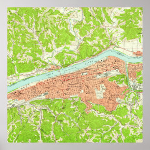 Vintage Map of Huntington West Virginia (1957) Poster
