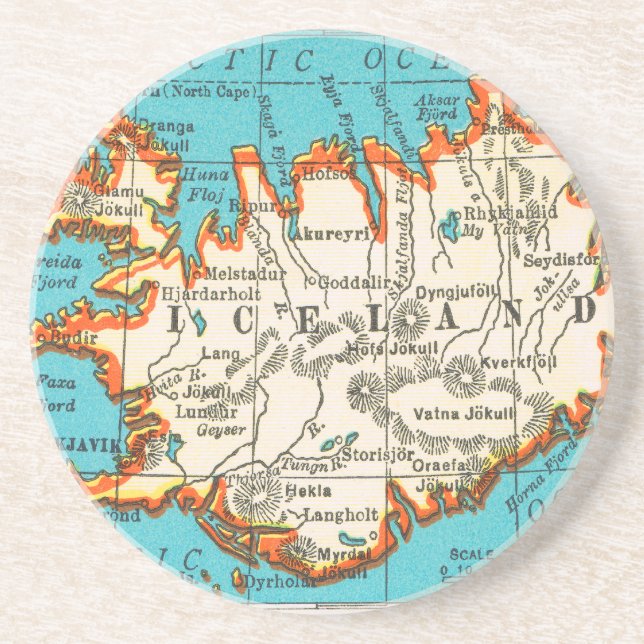 Vintage Map of ICELAND Coaster Beermat (Front)