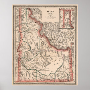 Vintage Map of Idaho (1883) Poster