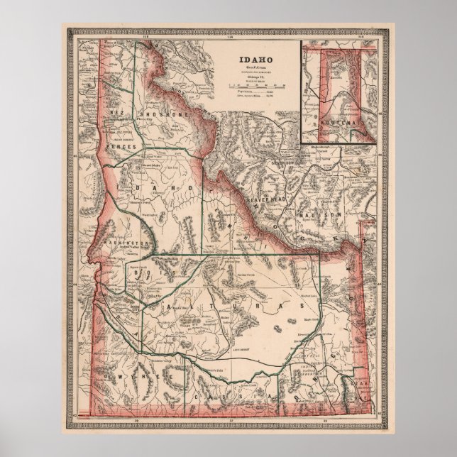Vintage Map of Idaho (1883) Poster (Front)