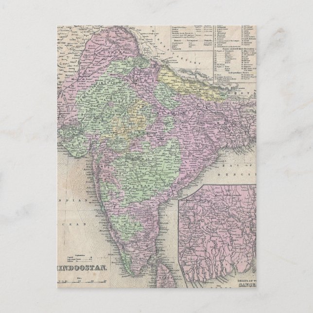 Vintage Map of India (1853) Postcard (Front)