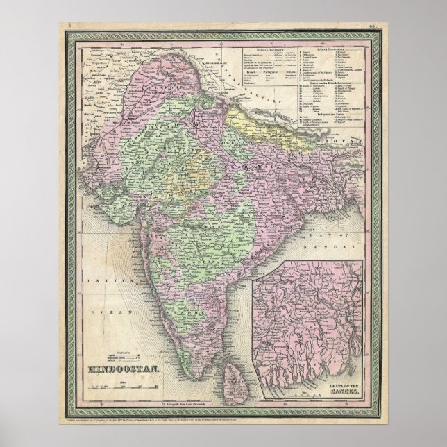 Vintage Map of India, 1853 Poster (Front)