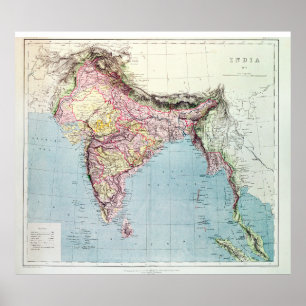 Vintage Map of India   1877 Poster