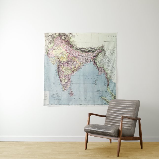 Vintage Map of India | 1877 Tapestry (In Situ)
