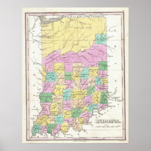 Vintage Map of Indiana (1827) Poster